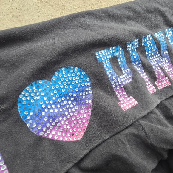 Y2k Victoria's Secret VS PINK VTG Foldover Yoga Leggings I Heart Pink Bling - Picture 4 of 7